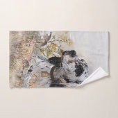 Tri Couleur Anglais Setter Art, chasse en bois (Serviette à main)