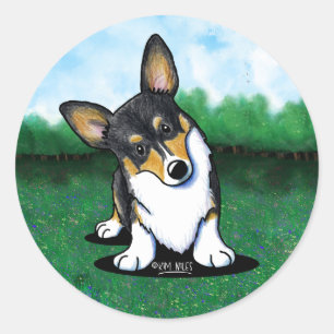 Tri Curious Corgi Classic Round Sticker