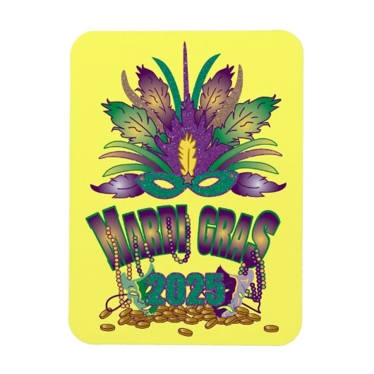 Tri-Feather Mardi Gras 2025 magneet (Verticaal)