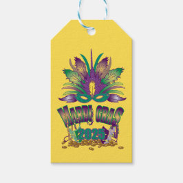 Tri-feather Mardi Gras Mask Label - 2025 Cadeaulabel