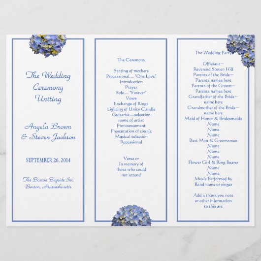 Tri-Fold Blue Wedding Ceremony-programma (Voorkant)