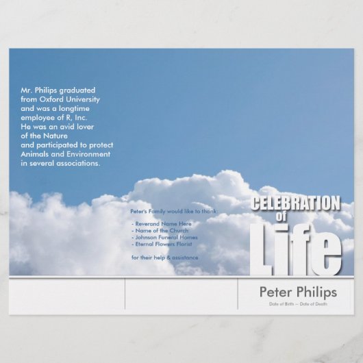 Tri-Fold Cloud Memorial Service Program Flyers (Devant)