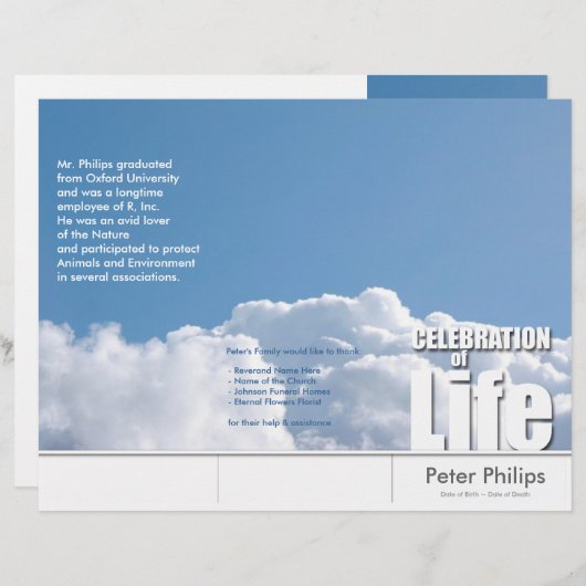 Tri-Fold Cloud Memorial Service Program Flyers (Devant / Derrière)
