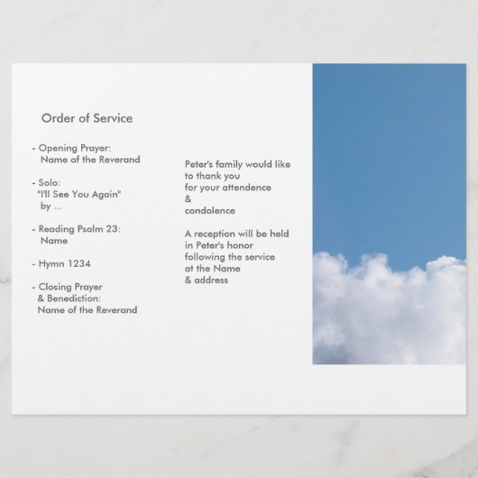 Tri-Fold Cloud Memorial Service Program Flyers (Dos)