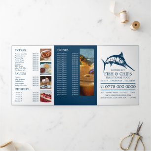 Tri-Fold Flyer-menu Restaurant-restaurant voor vis Drieluik Uitnodiging