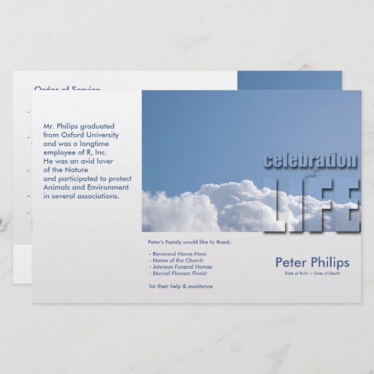 Tri-Fold Funeral Memorial Service Program Flyers (Devant / Derrière)