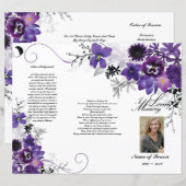 Tri-Fold Funeral Programme - Violet Grey Floral (Voorkant / Achterkant)