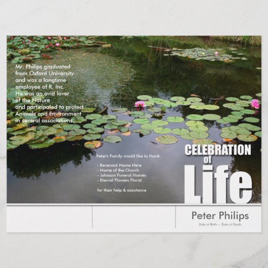 Tri-Fold Lotus Memorial Service Program Flyers (Devant)