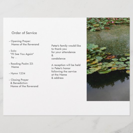 Tri-Fold Lotus Memorial Service Program Flyers (Dos)
