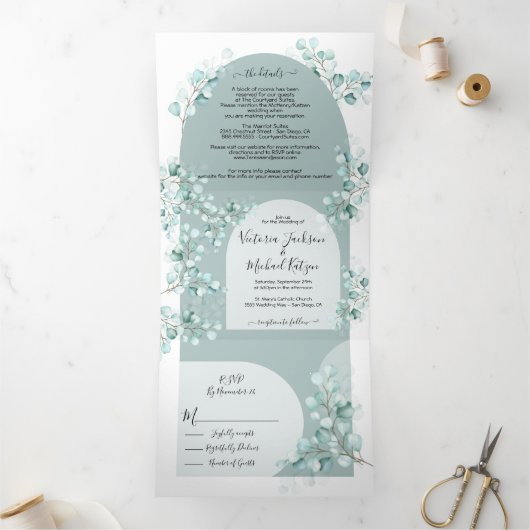 Tri-Fold Mariage Eucalyptus Arch tout en un invita (Intérieur)