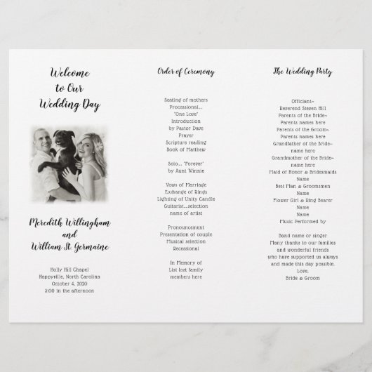 Tri-fold Photo Mariage Ceremony Programme Modèle (Devant)