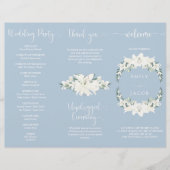 Tri-fold stoffige blauwe bloemenbruiloft programma flyer (Voorkant)