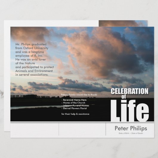 Tri-Fold Sunset Memorial Service Program Flyers (Devant / Derrière)