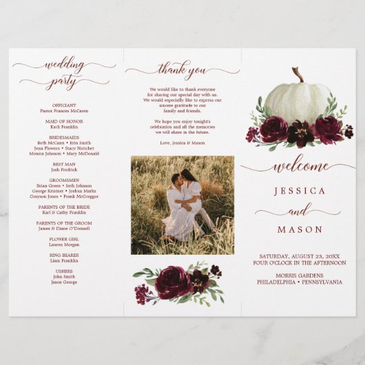 Tri-Fold Wedding Program van de Herfst van Bourgog Flyer (Voorkant)