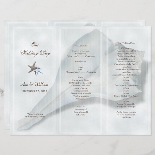 Tri-Fold Wedding Programme Big Whelk Shell (Voorkant / Achterkant)