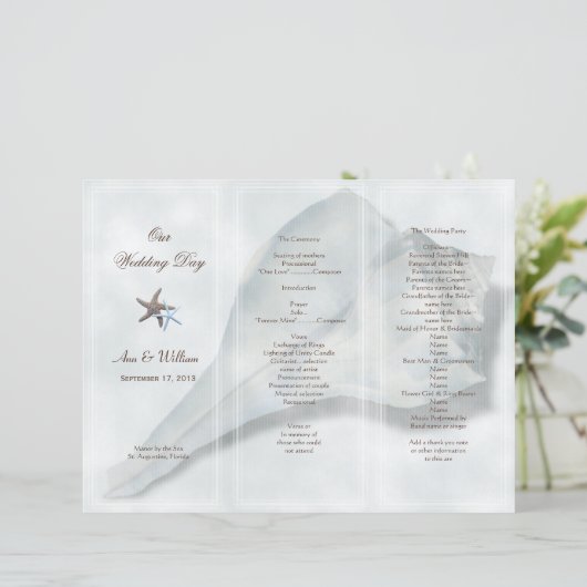 Tri-Fold Wedding Programme Big Whelk Shell (Staand voorkant)