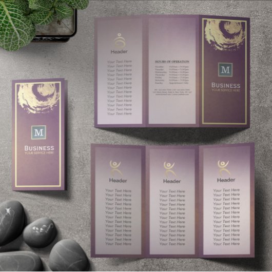 Tri-Fold Yoga Studio Brochure Paars Gold ZEN Sign
