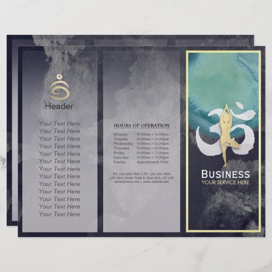 Tri-Fold Yoga Studio Brochures Meditation Pose Om (Voorkant / Achterkant)