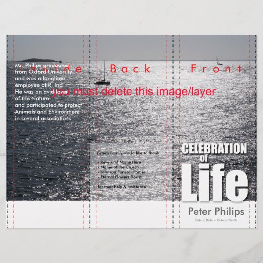 Tri-Fold Zee Aangepaste Herdenkingsdienst Programm (Voorkant)