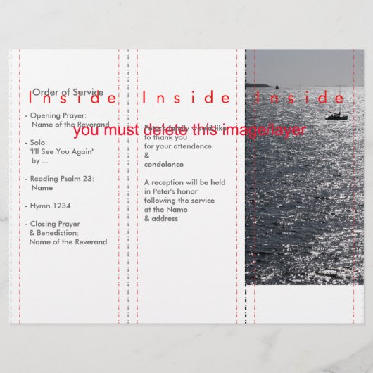 Tri-Fold Zee Aangepaste Herdenkingsdienst Programm (Achterkant)