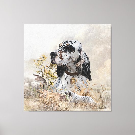 Tri Kleur Engels Setter Art, houtsnip jacht Canvas Afdruk (Voorkant)