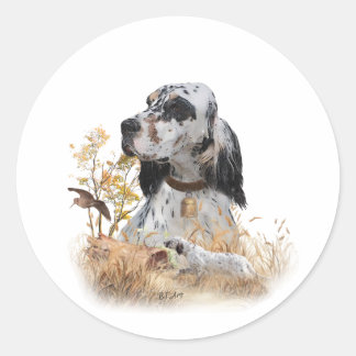 Tri Kleur Engels Setter Art, houtsnip jacht Ronde Sticker