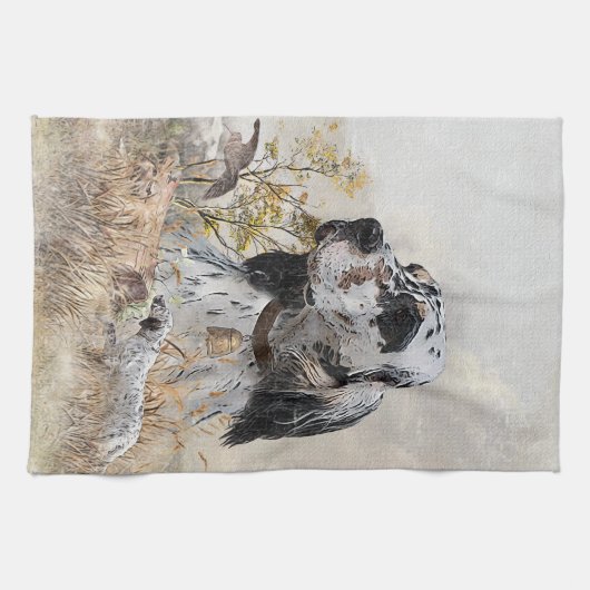 Tri Kleur Engels Setter Art, houtsnip jacht Theedoek (Horizontaal)