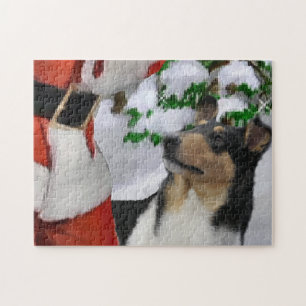 Tri Kleur Gladde Collie Met Kerstmis Legpuzzel