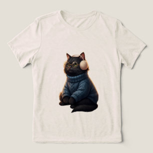 Tri-matière Joli Chat D'hiver Cosy en T-Shirt Sweater Bleu