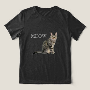 Tri-matière T-shirt noir et blanc à col en V Meow Cat