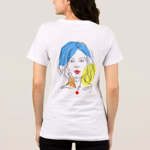 Tri-matière T-shirt portrait de femme en ligne d'art abstrait