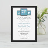 Tri-Monogram Blue Modern Wedding Invitations Kaart (Staand voorkant)