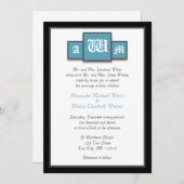 Tri-Monogram Blue Modern Wedding Invitations Kaart (Voorkant / Achterkant)