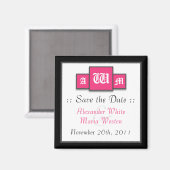 Tri-Monogram Fuchsia Magnet Réservez la date moder (Recto/Verso)