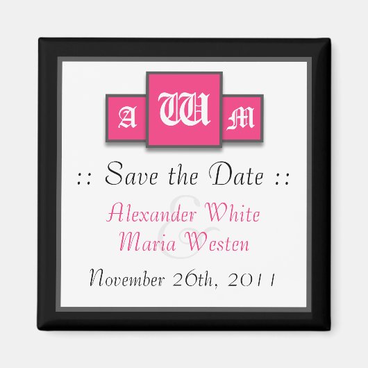 Tri-Monogram Fuchsia Magnet Réservez la date moder (Devant)
