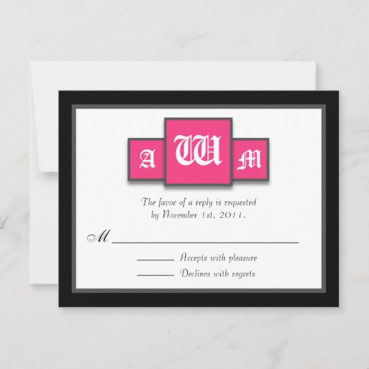 Tri-Monogram Fuchsia Réponse moderne / Cartes RSVP (Devant)