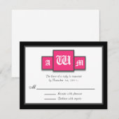 Tri-Monogram Fuchsia Réponse moderne / Cartes RSVP (Devant / Derrière)