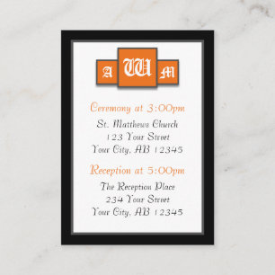 Tri-Monogram Orange Modern Guest Cartes de référen