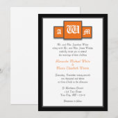 Tri-Monogram Orange Moderne Mariage Invitations (Devant / Derrière)