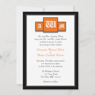 Tri-Monogram Orange Moderne Mariage Invitations
