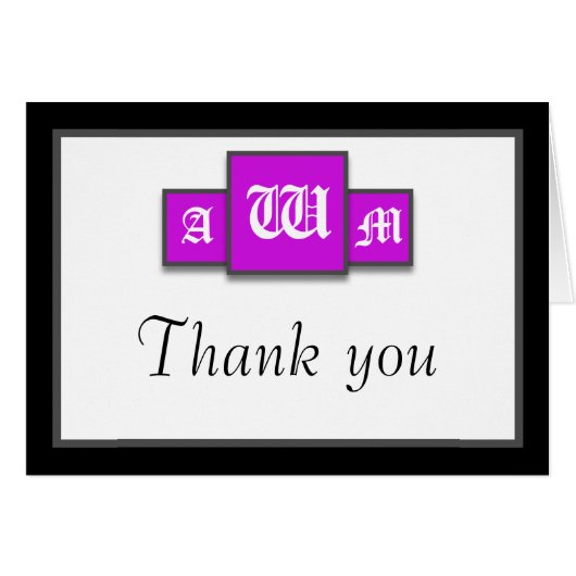 Tri-Monogram Paars Modern Dank u Notecards (Voorkant Horizontaal)