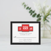 Tri-Monogramme Rouge moderne Réponse / Cartes RSVP (Debout devant)