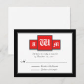 Tri-Monogramme Rouge moderne Réponse / Cartes RSVP (Devant / Derrière)