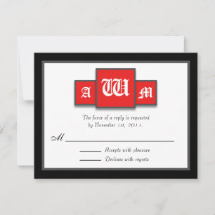 Tri-Monogramme Rouge moderne Réponse / Cartes RSVP