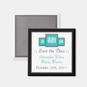 Tri-Monogramme Turquoise Magnet Réservez la date m (Recto/Verso)