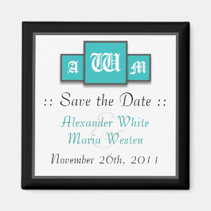 Tri-Monogramme Turquoise Magnet Réservez la date m