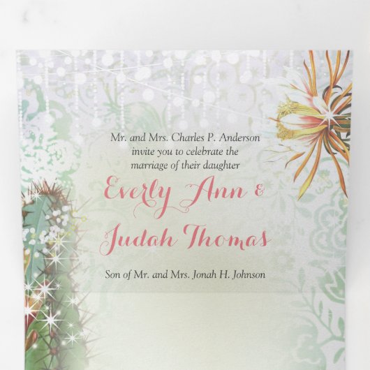 Tri-pli tout en un Faire-part de mariage Cactus (Intérieur en premier)