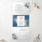 Tri-Pold Faire-part de mariage avec RSVP Blue Flor (Intérieur)