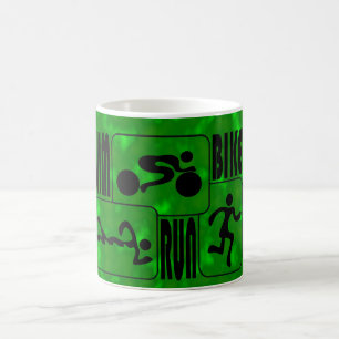 TRI Triathlon Swim Bike run BLACK Squares Design Koffiemok