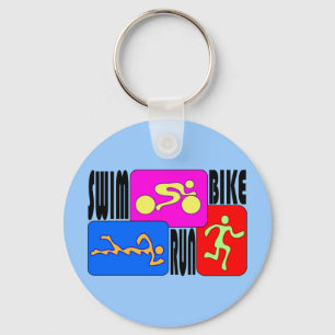 TRI Triathlon Swim Bike run BRIGHT Square Design Sleutelhanger